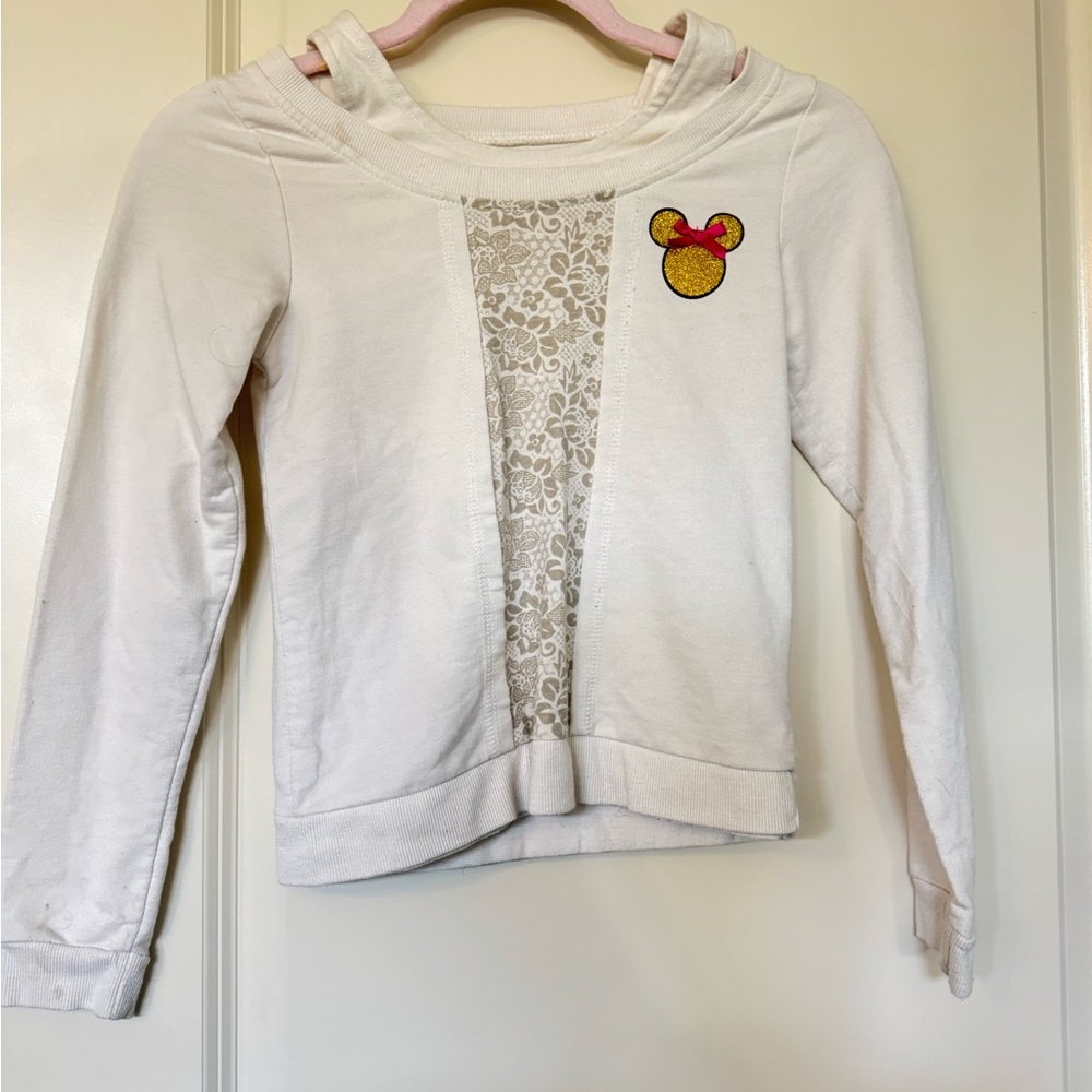 Disney White and Yellow Hooded Sweatshirt with Mickey Mouse Patch